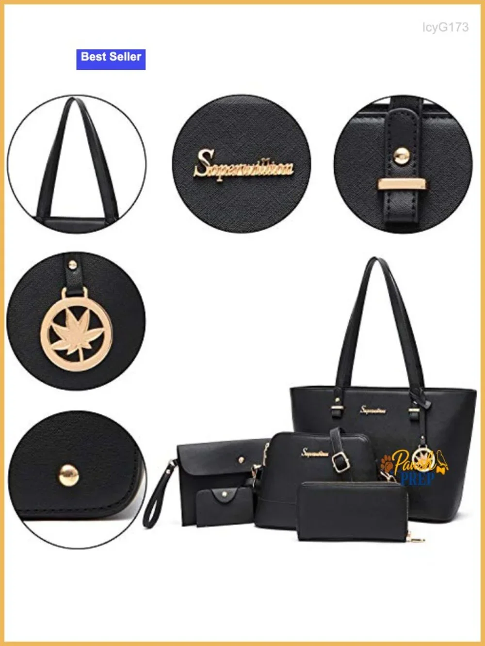 Women's Satchel Handbag Set 5pcs Faux Leather Tote Shoulder Bag